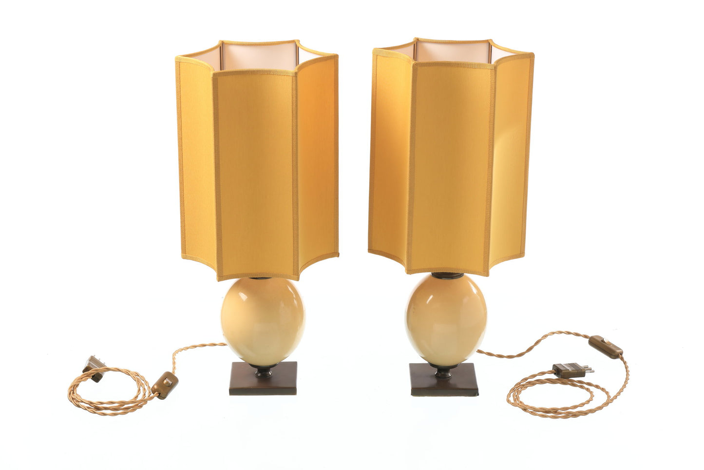 Pair of ostrich egg-shaped lamps
