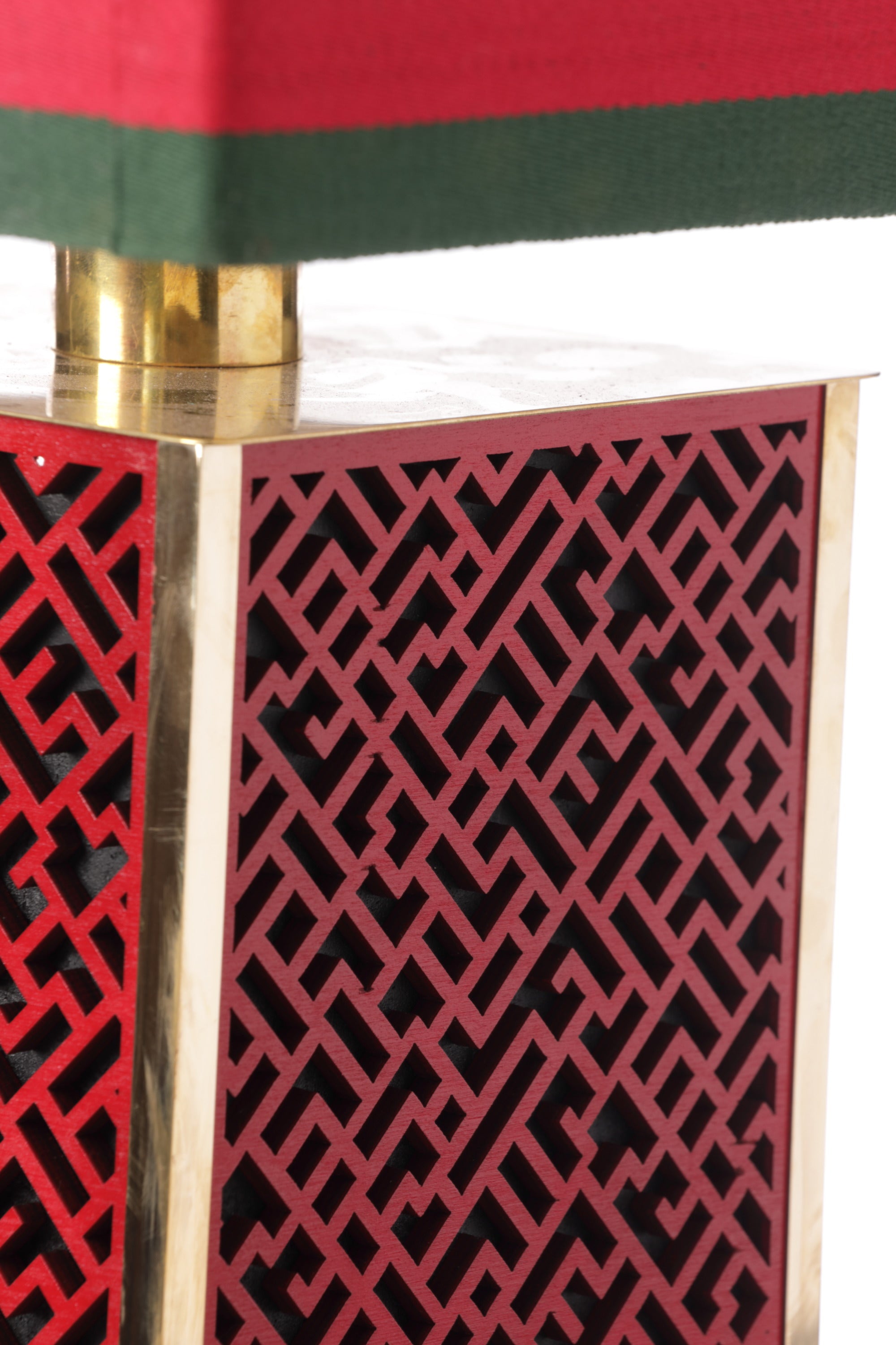Pair of red perforated table lamps