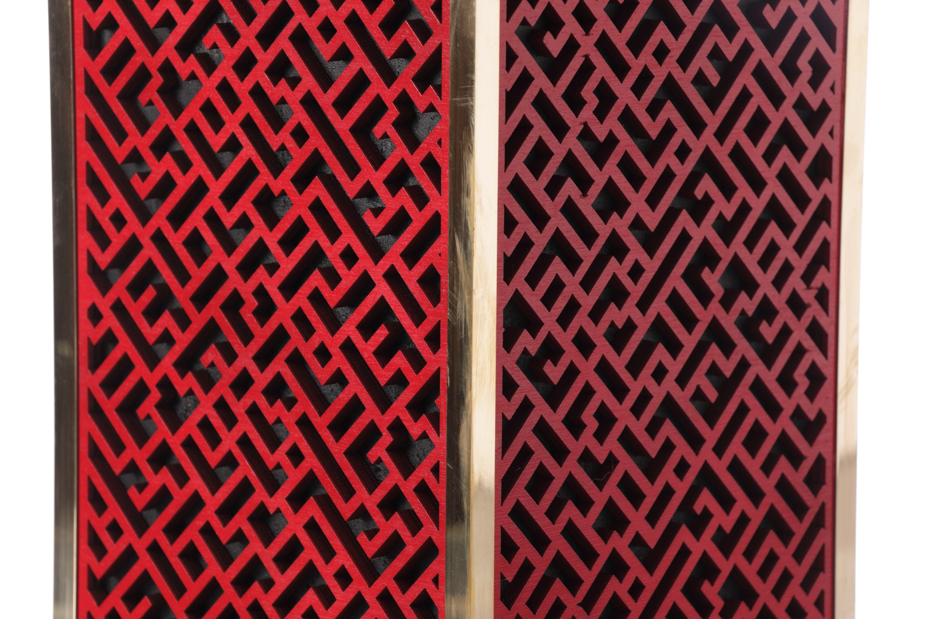 Pair of red perforated table lamps