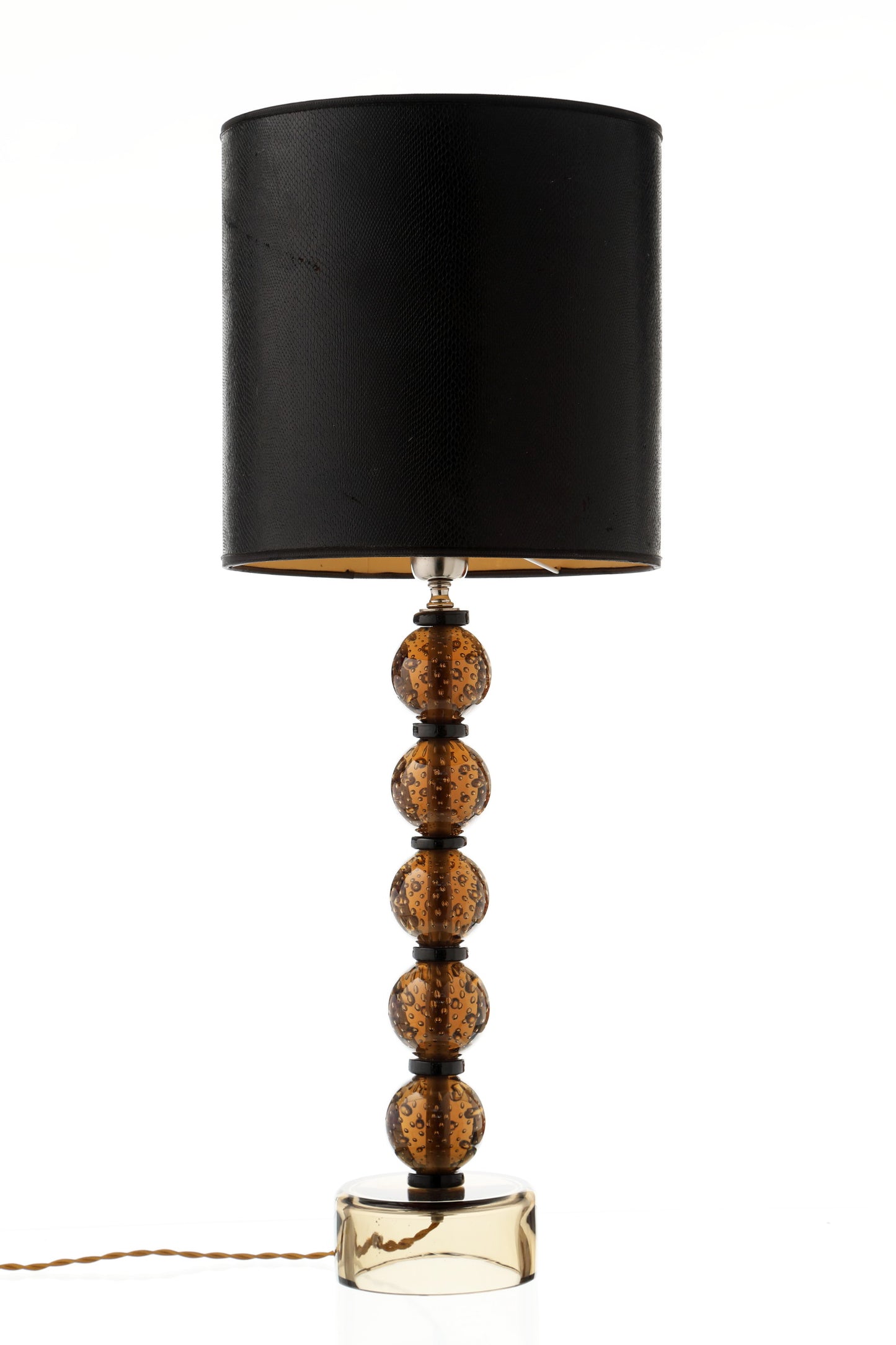 Pair of smoked bullicante Murano glass table lamps