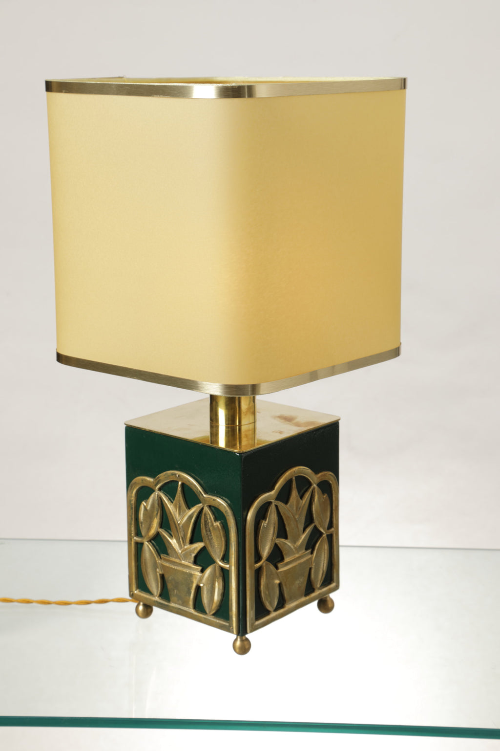 Coppia lampade ottone laccate verdi anni 70