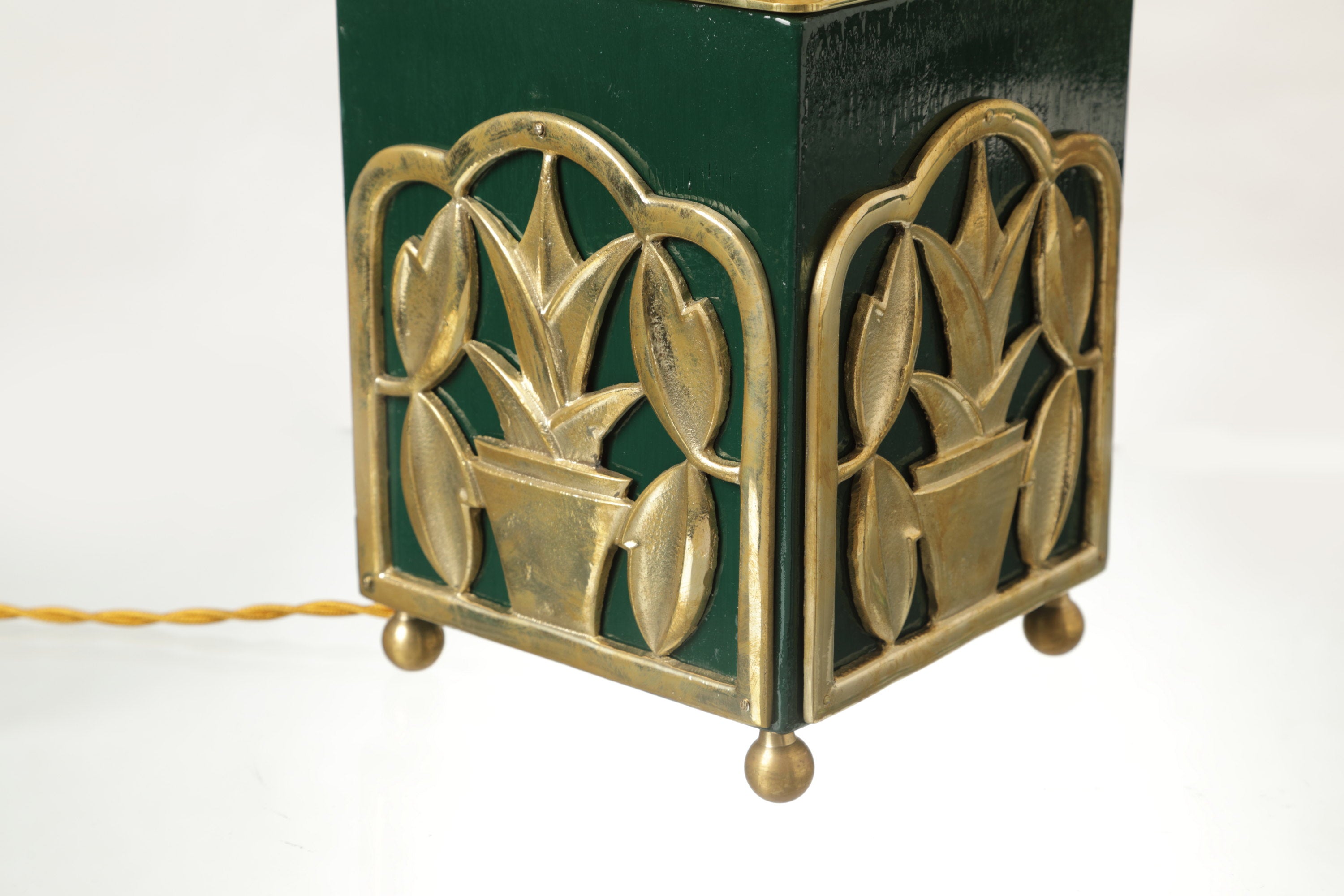 Coppia lampade ottone laccate verdi anni 70