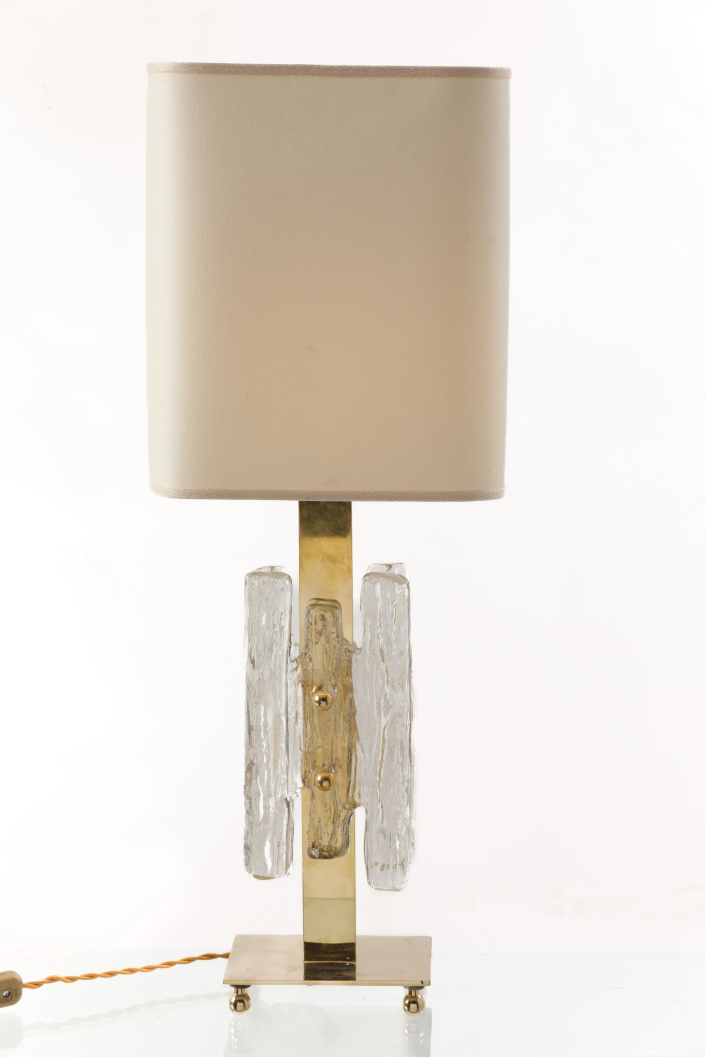 Pair of brass frosted glass lamps