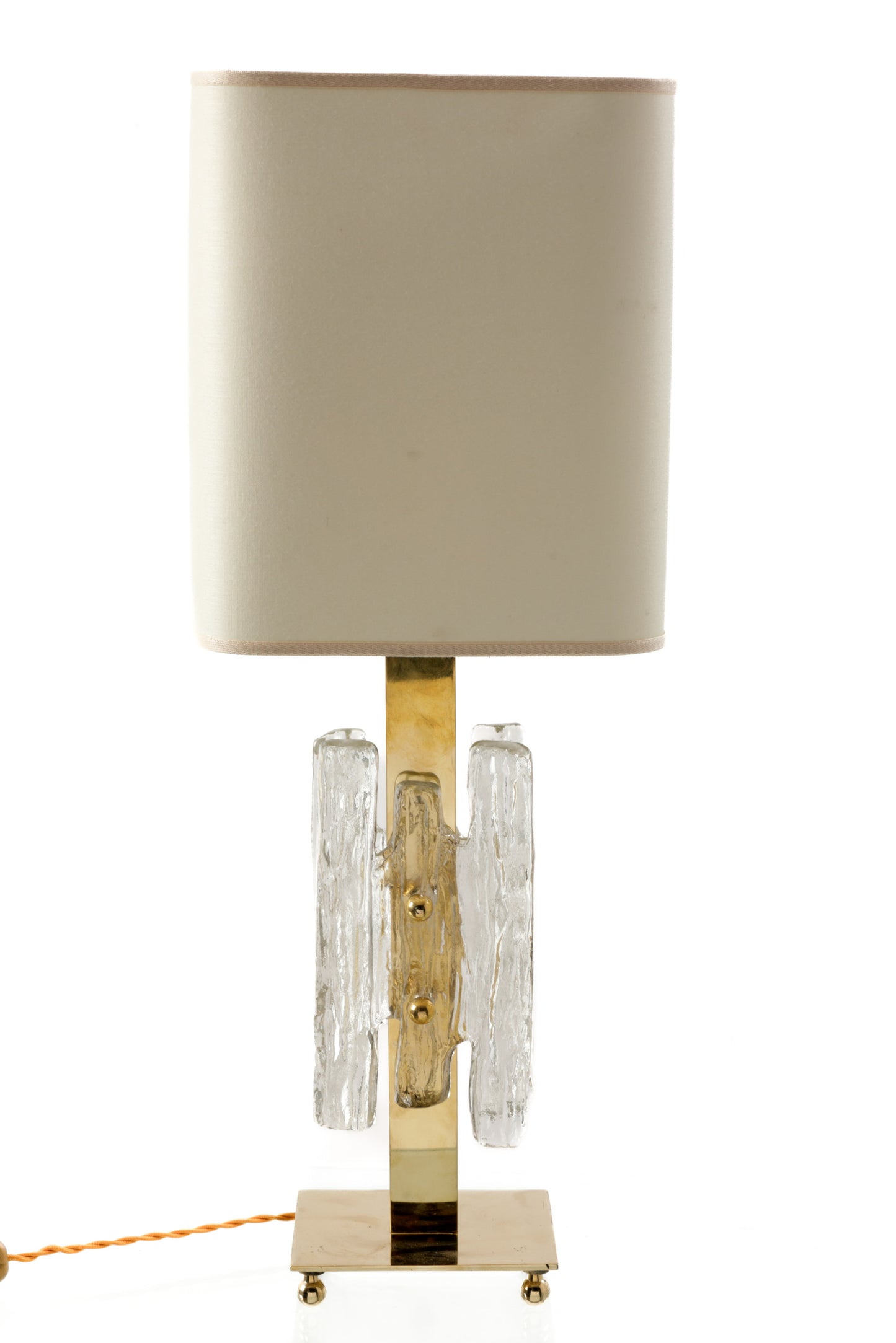 Pair of brass frosted glass lamps