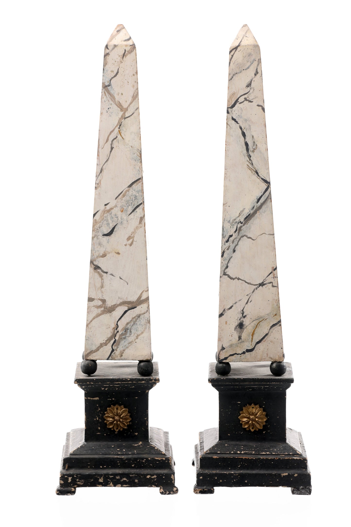 Pair of marbled wood obelisks from the 1970s