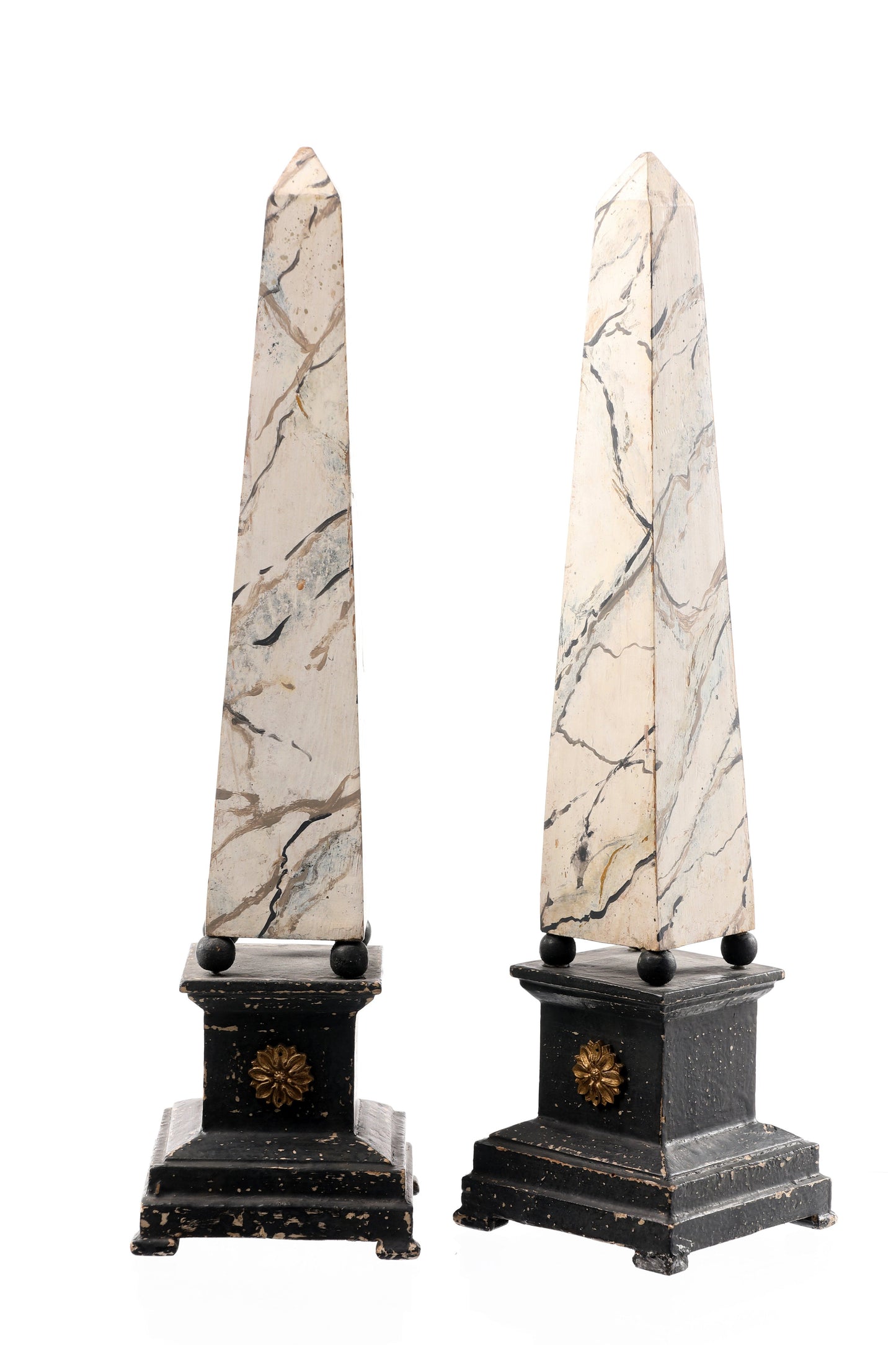 Pair of marbled wood obelisks from the 1970s