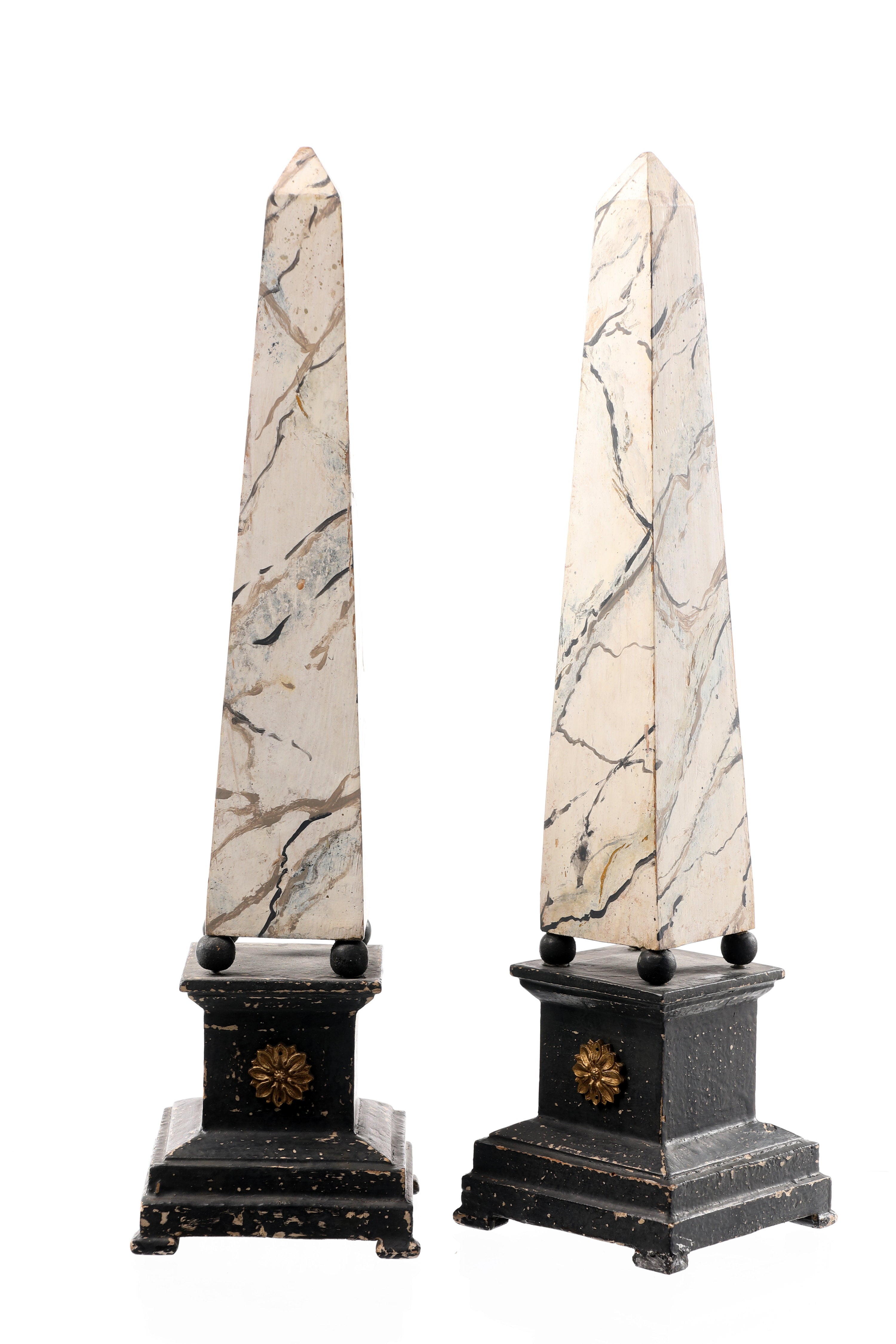 Pair of marbled wood obelisks from the 1970s