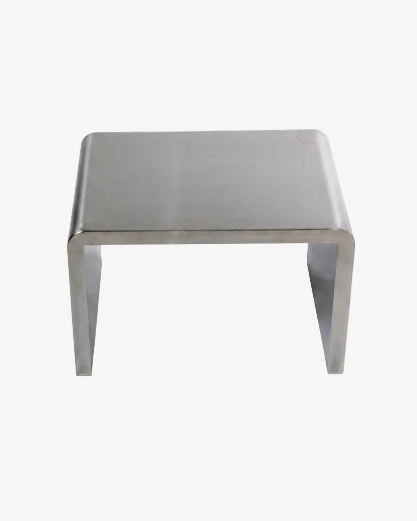 Pair of 80s brushed steel tables