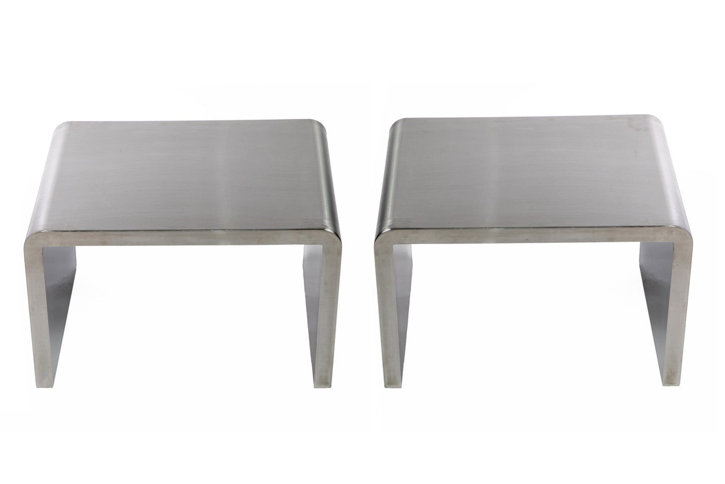 Pair of 80s brushed steel tables