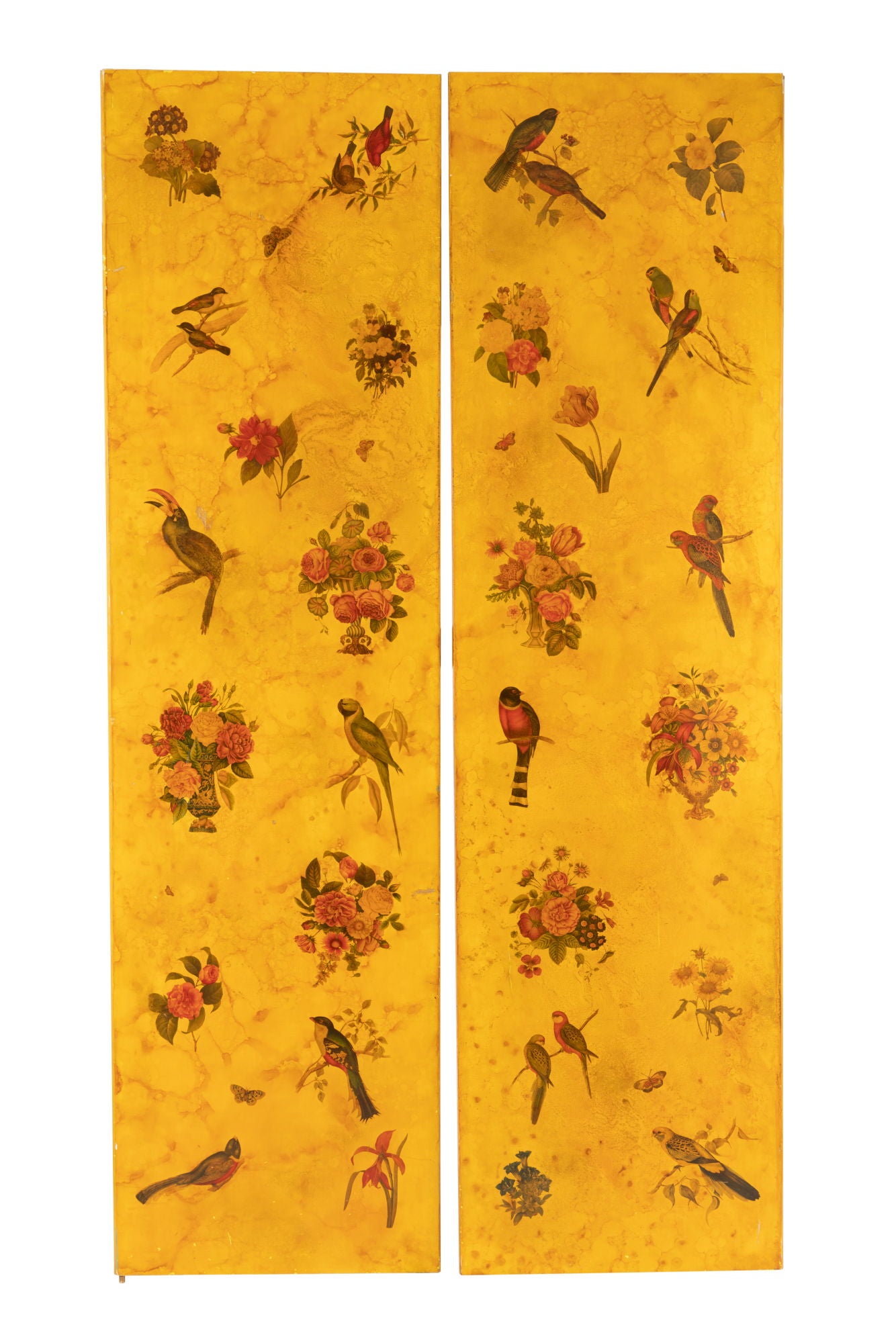 Pair of floral motif découpage panels