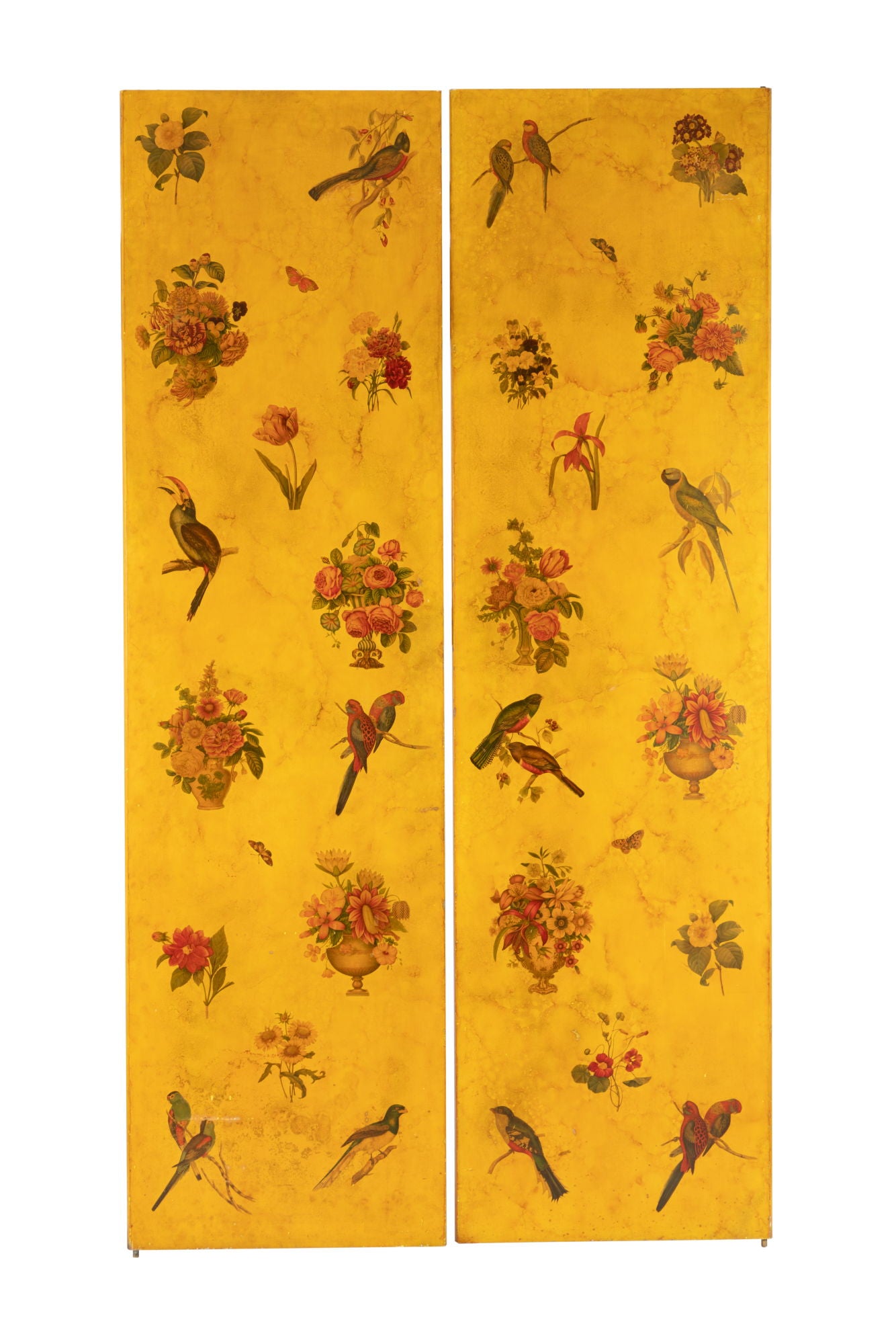 Pair of floral motif découpage panels