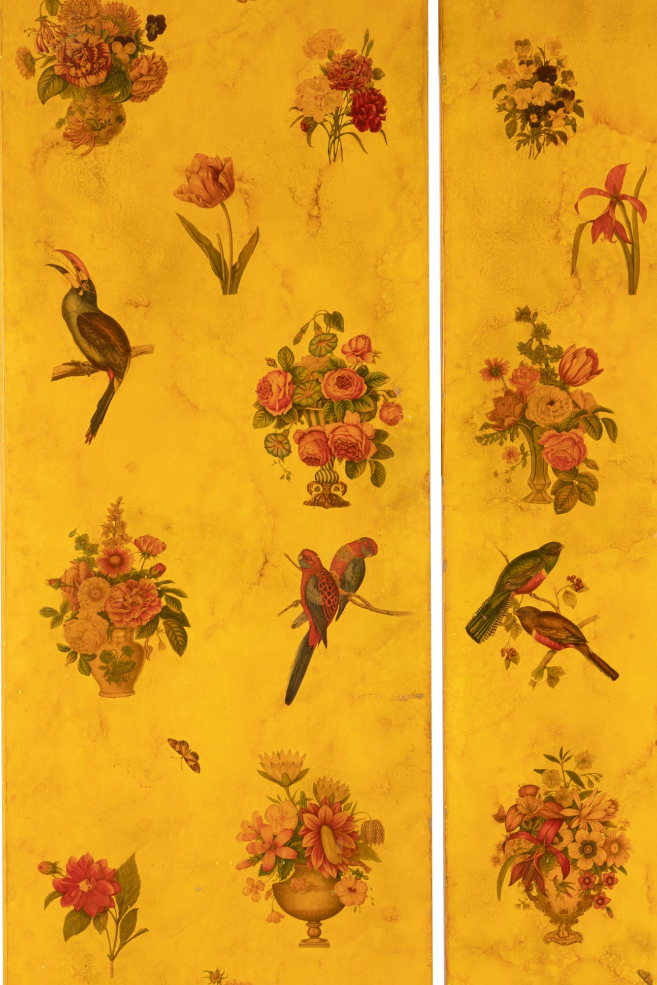 Pair of floral motif découpage panels