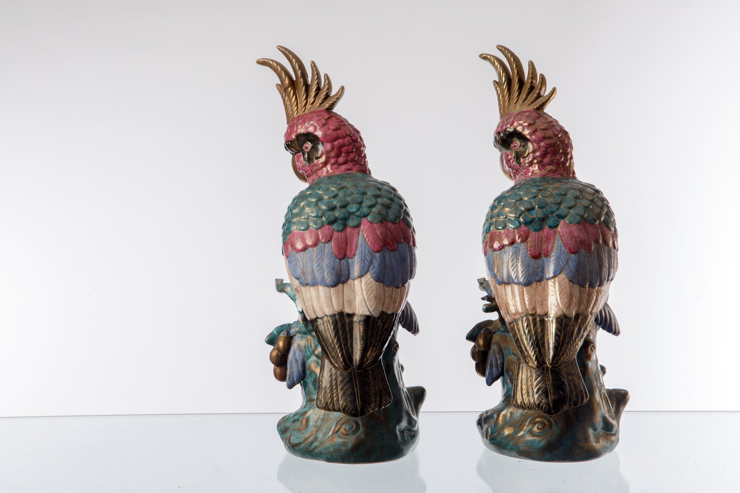Pair of Japanese Satsuma Ceramic Parrots