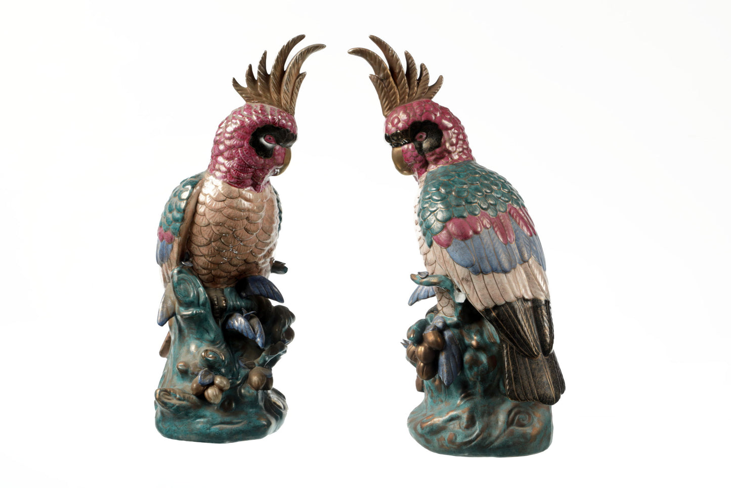 Pair of Japanese Satsuma Ceramic Parrots