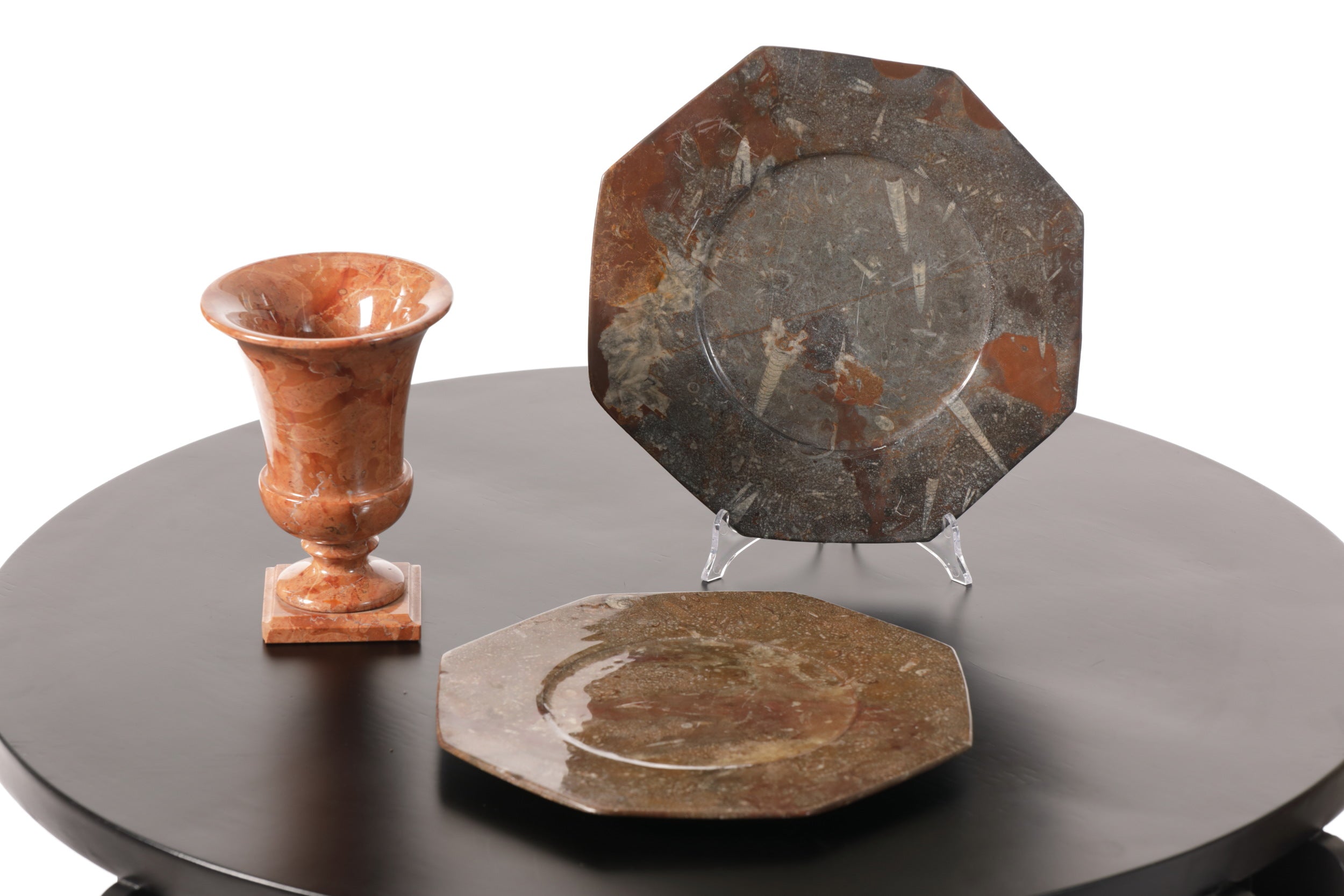 Pair of stone and fossil plates from the 70s
