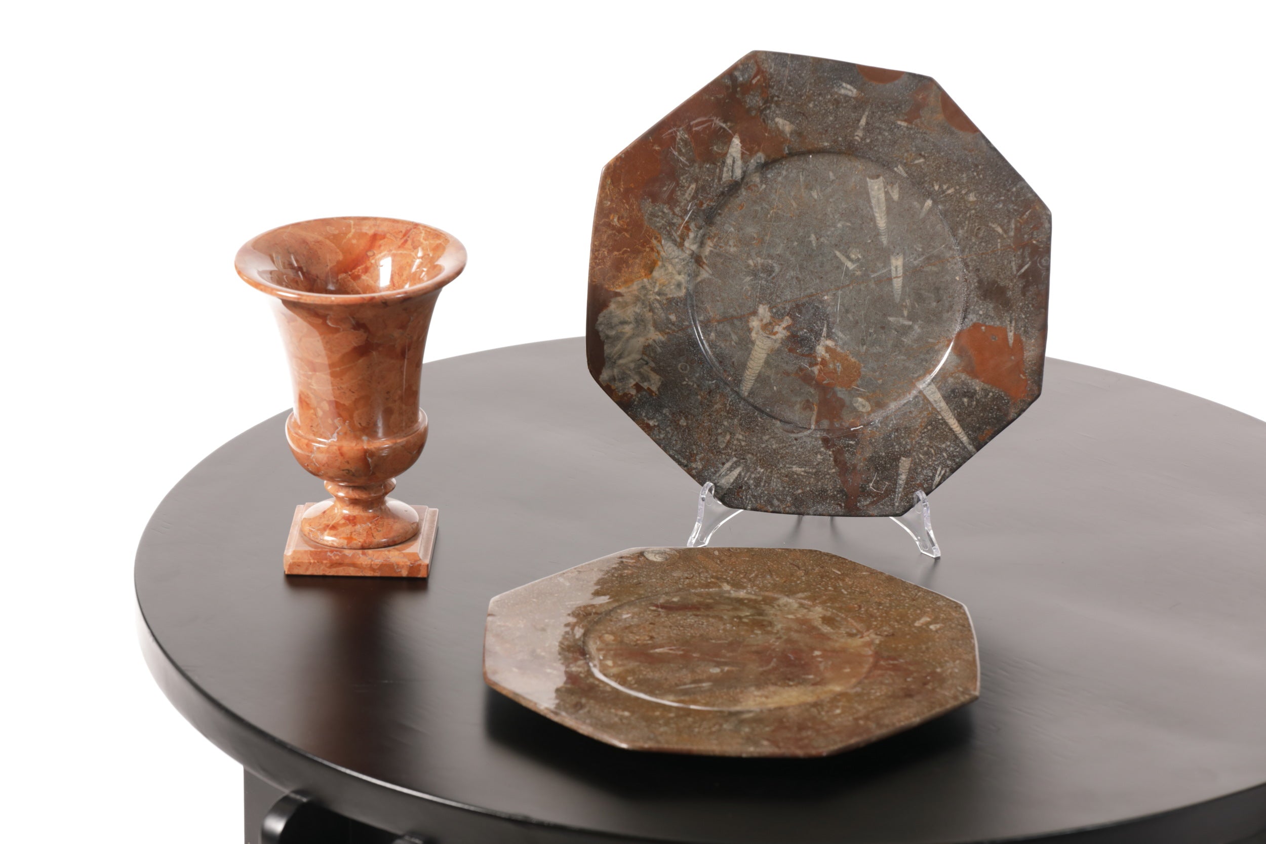 Pair of stone and fossil plates from the 70s