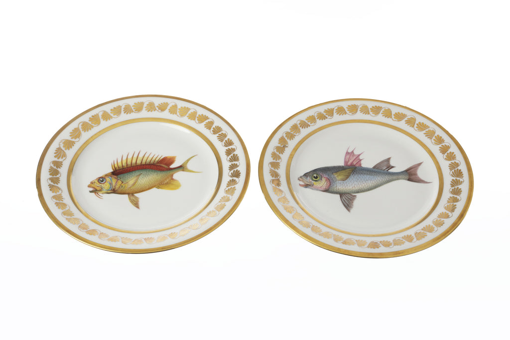 Pair of 19th-century Sèvres porcelain plates with fish motifs