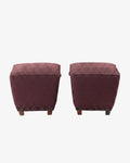Pair of small plum velvet poufs