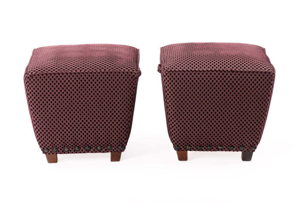 Pair of small plum velvet poufs