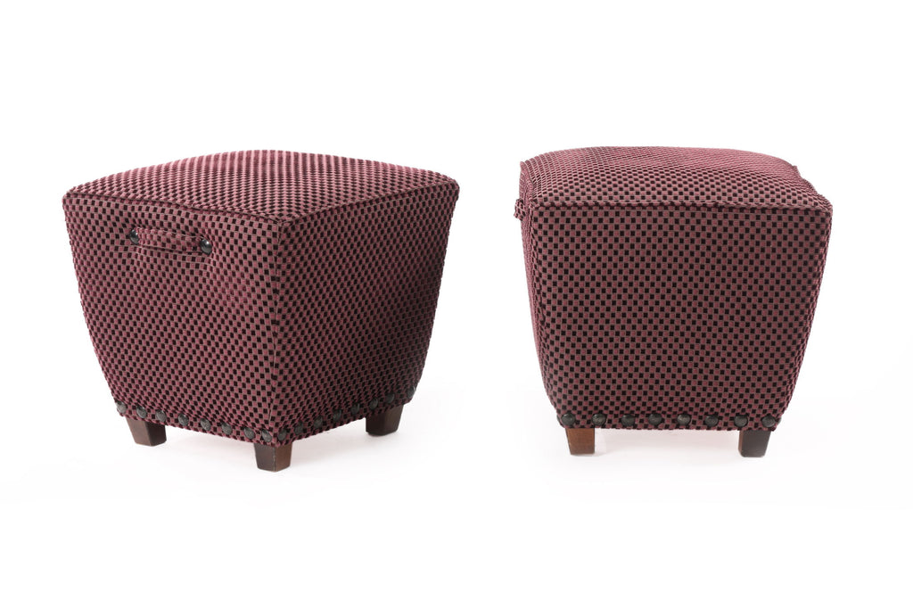 Pair of small plum velvet poufs