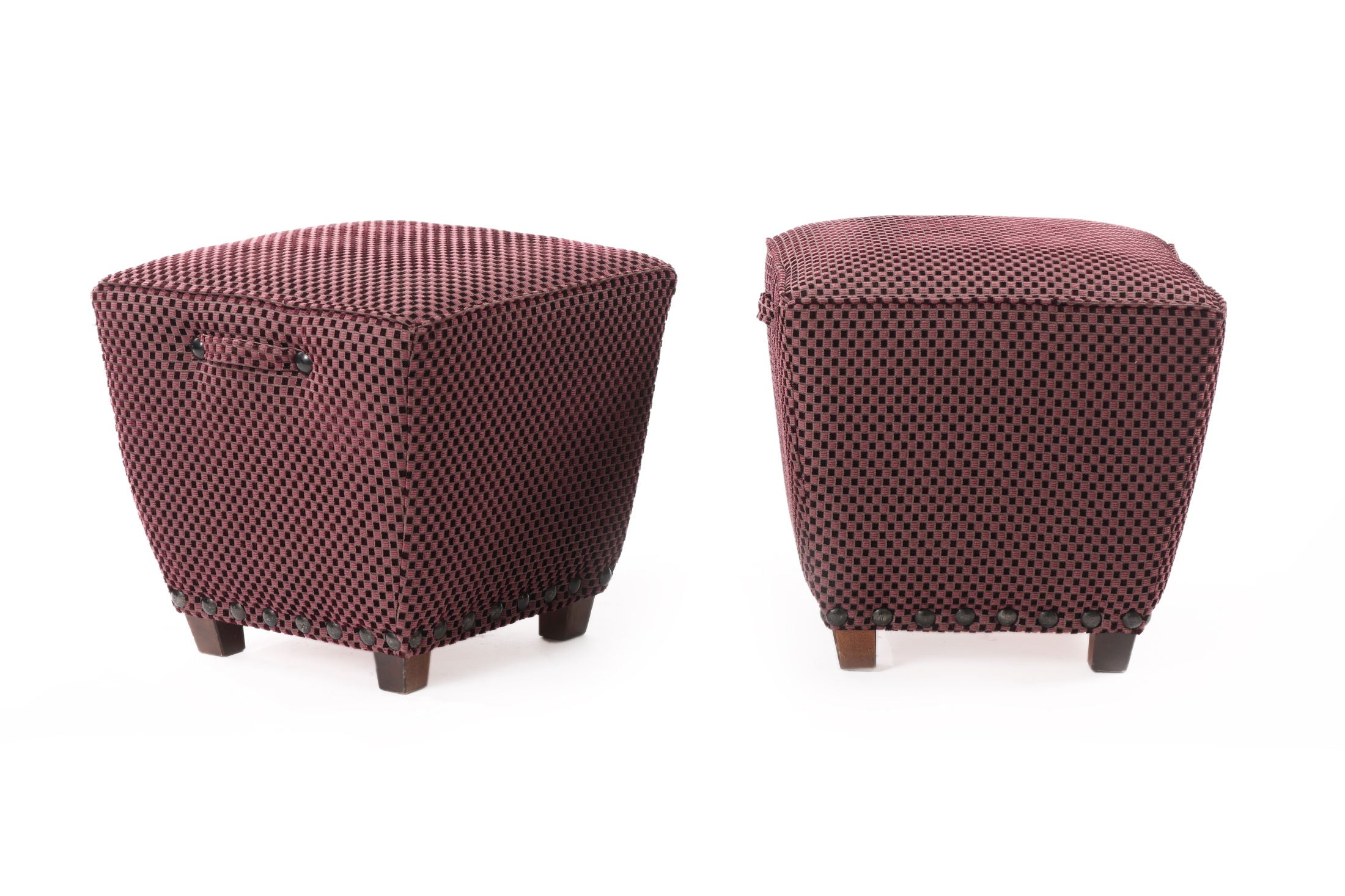 Pair of small plum velvet poufs