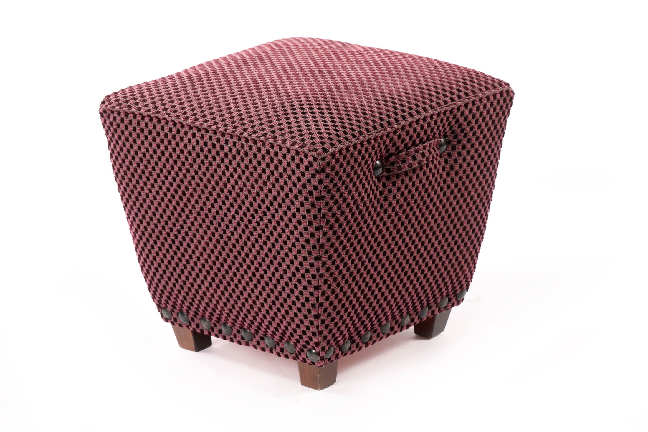 Pair of small plum velvet poufs