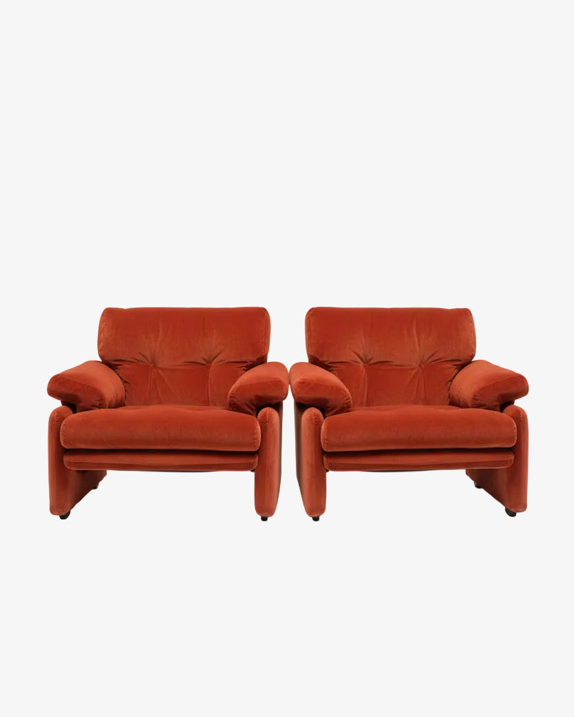 Pair of Afra and Tobia Scarpa armchairs, 1970, Coronado model, reinterpreted by triplef