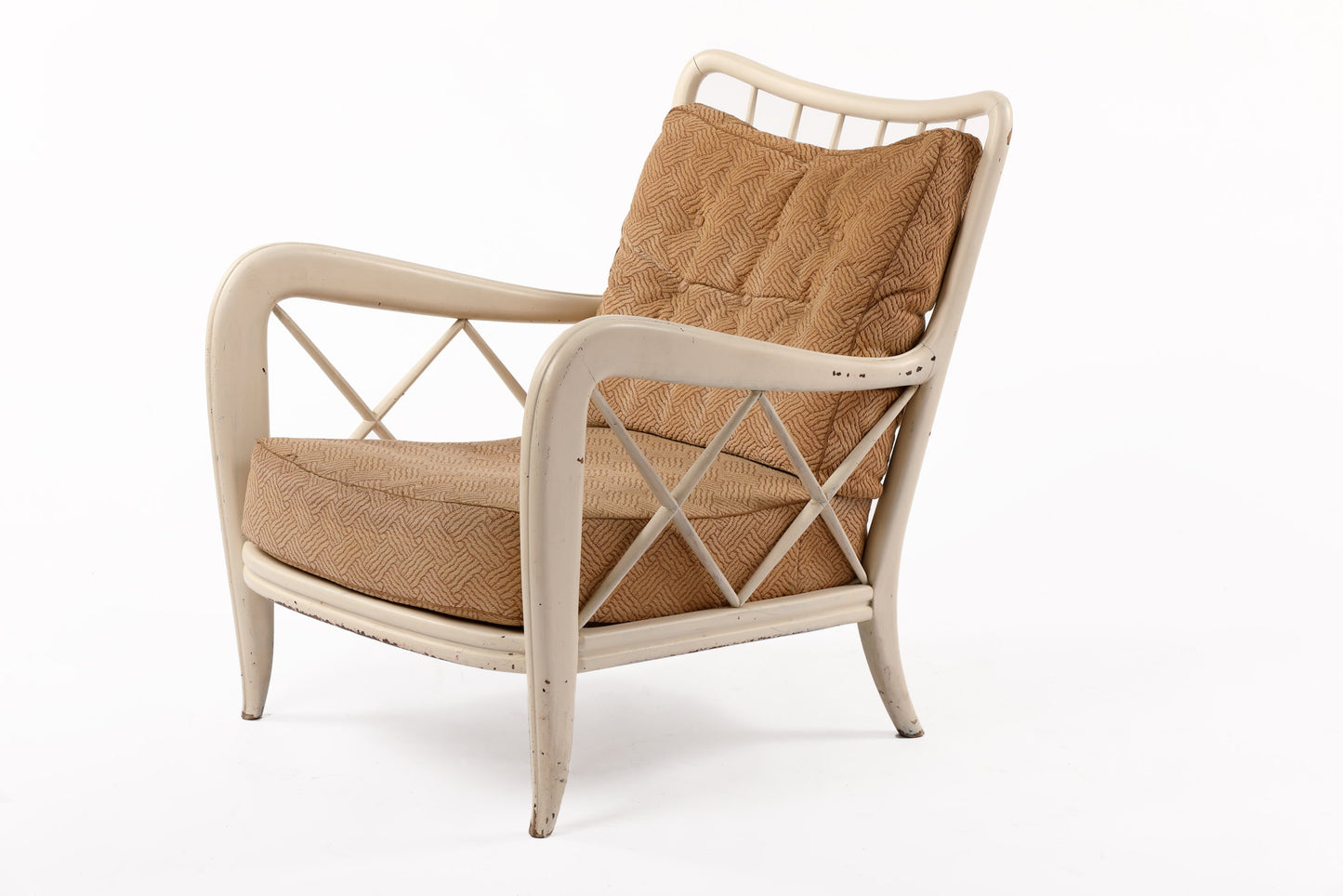 Pair of Paolo Buffa armchairs from the 1950s, ivory lacquered