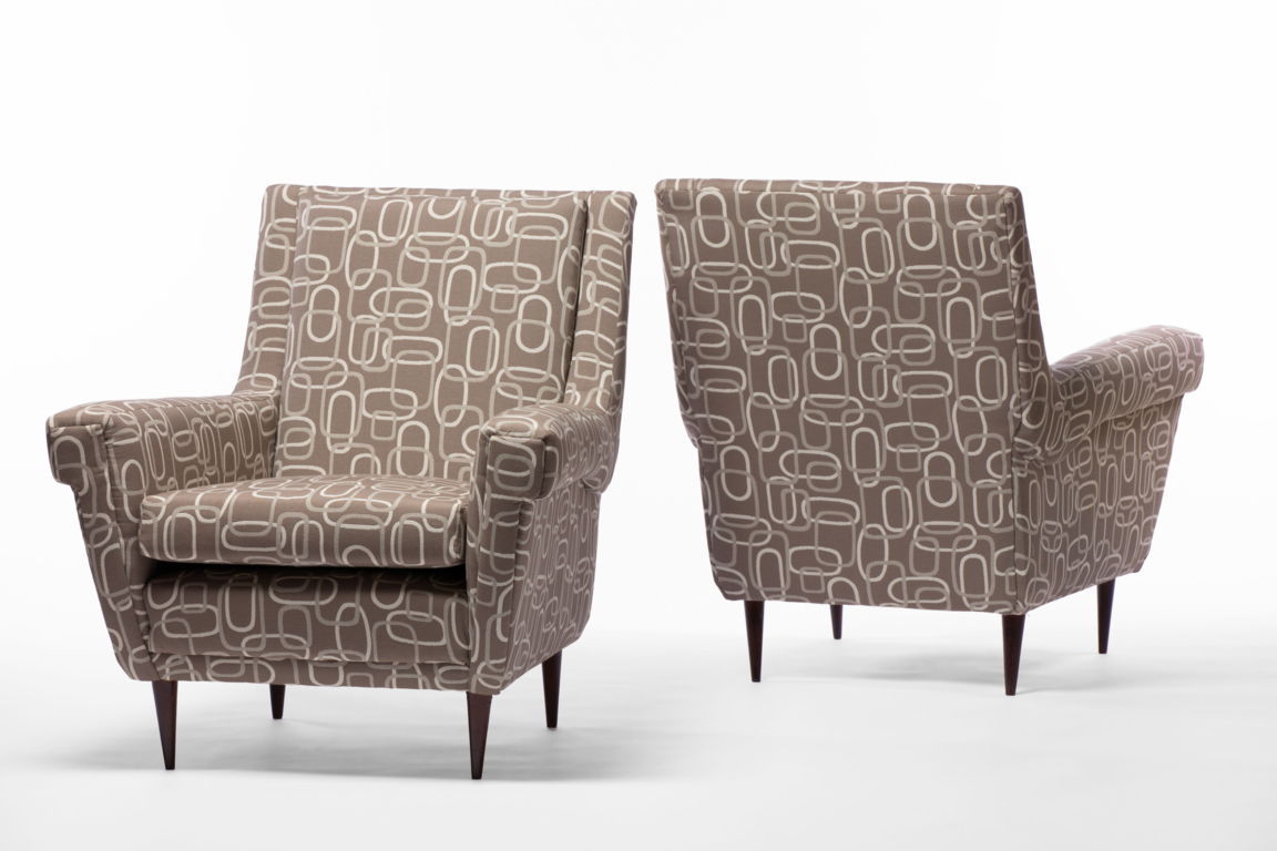 Pair of 1950s cotton jacquard armchairs