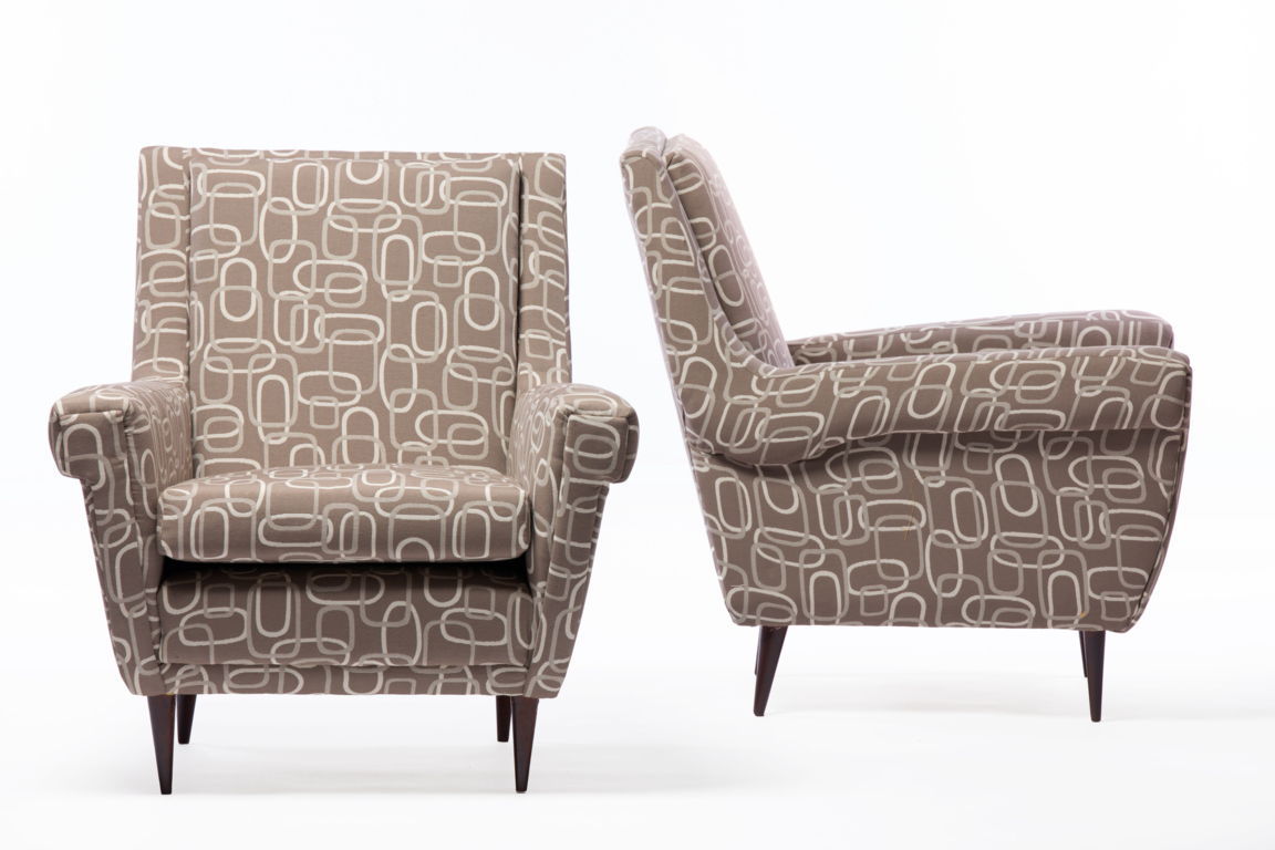 Pair of 1950s cotton jacquard armchairs