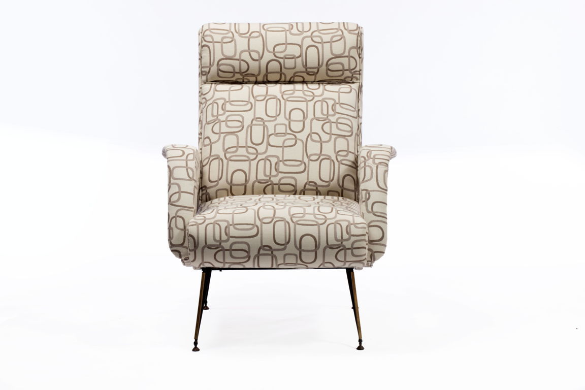 Pair of jacquard armchairs with 1950s chain motif