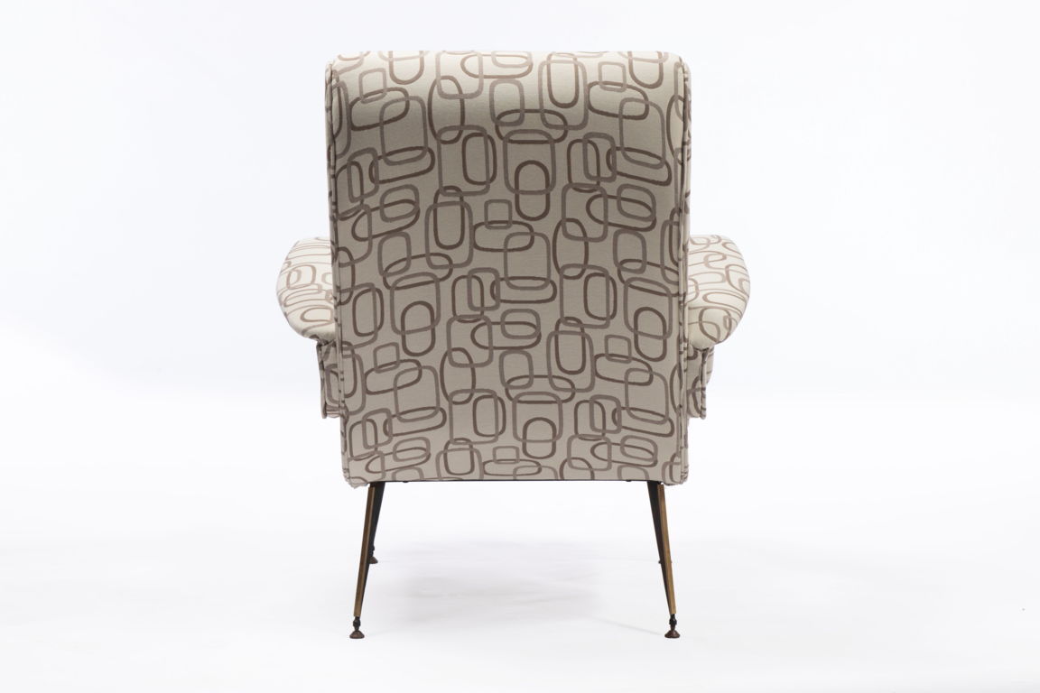 Pair of jacquard armchairs with 1950s chain motif
