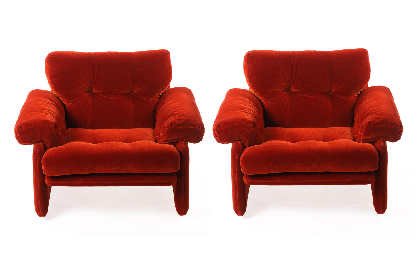 Pair of armchairs from the 70s by Afra and Tobia Scarpa, Coronado model in rust velvet