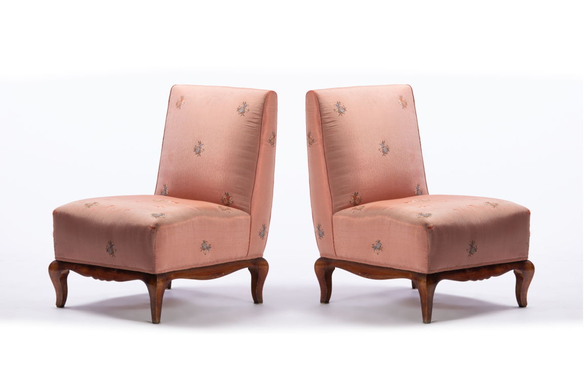 Pair of armchairs with pouf from the 50s