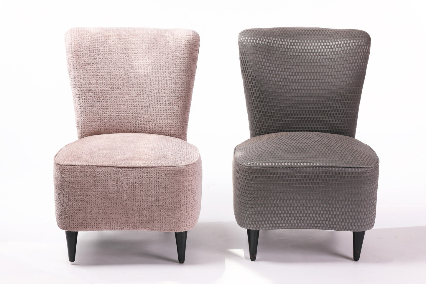 Pair of bedroom armchairs from the 50s in pink and gray satin and velvet
