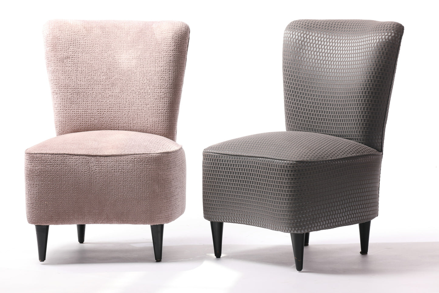 Pair of bedroom armchairs from the 50s in pink and gray satin and velvet