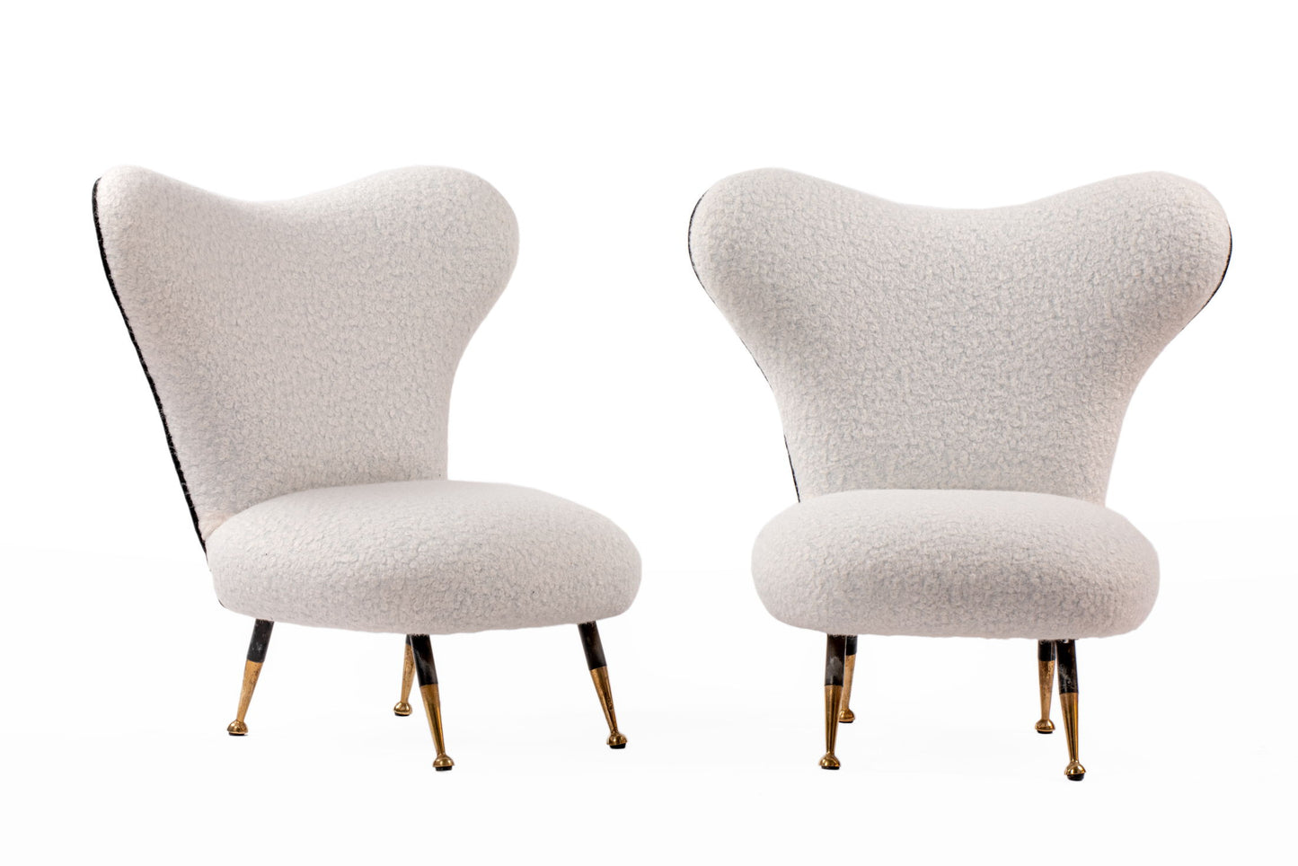 Pair of white bouclé bedroom armchairs from the 60s