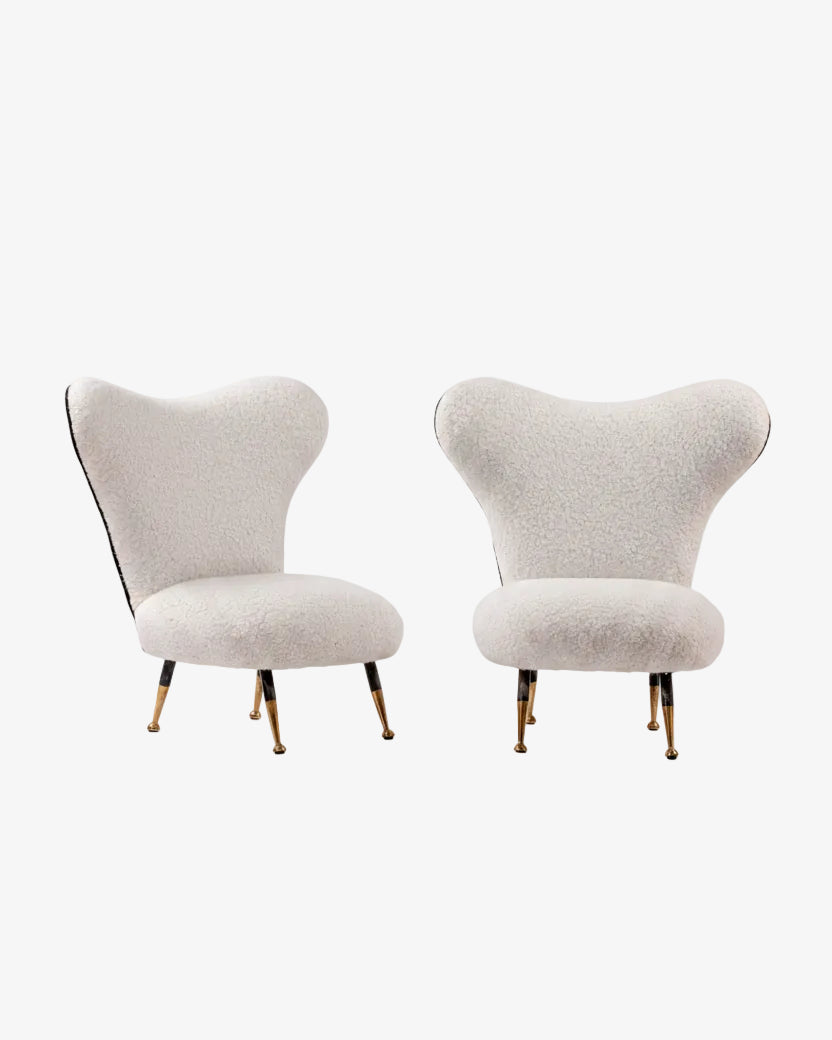 Coppia poltrone da camera bouclé bianco anni 60