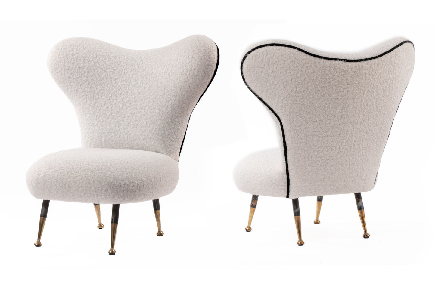Pair of white bouclé bedroom armchairs from the 60s