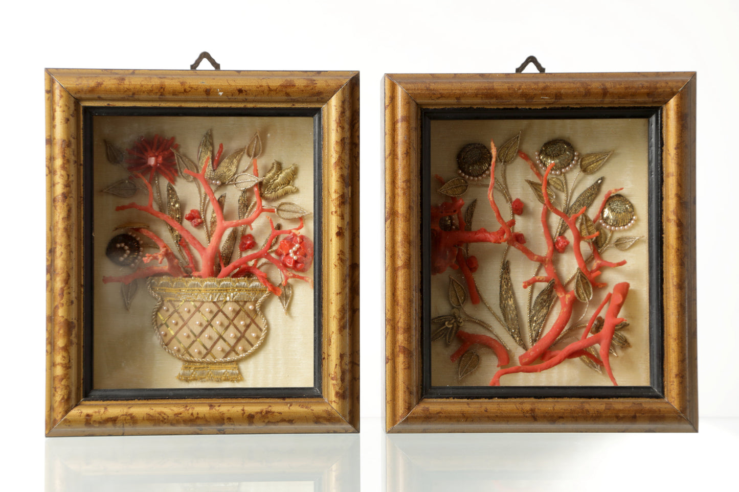 Pair of paintings composition corals and beads