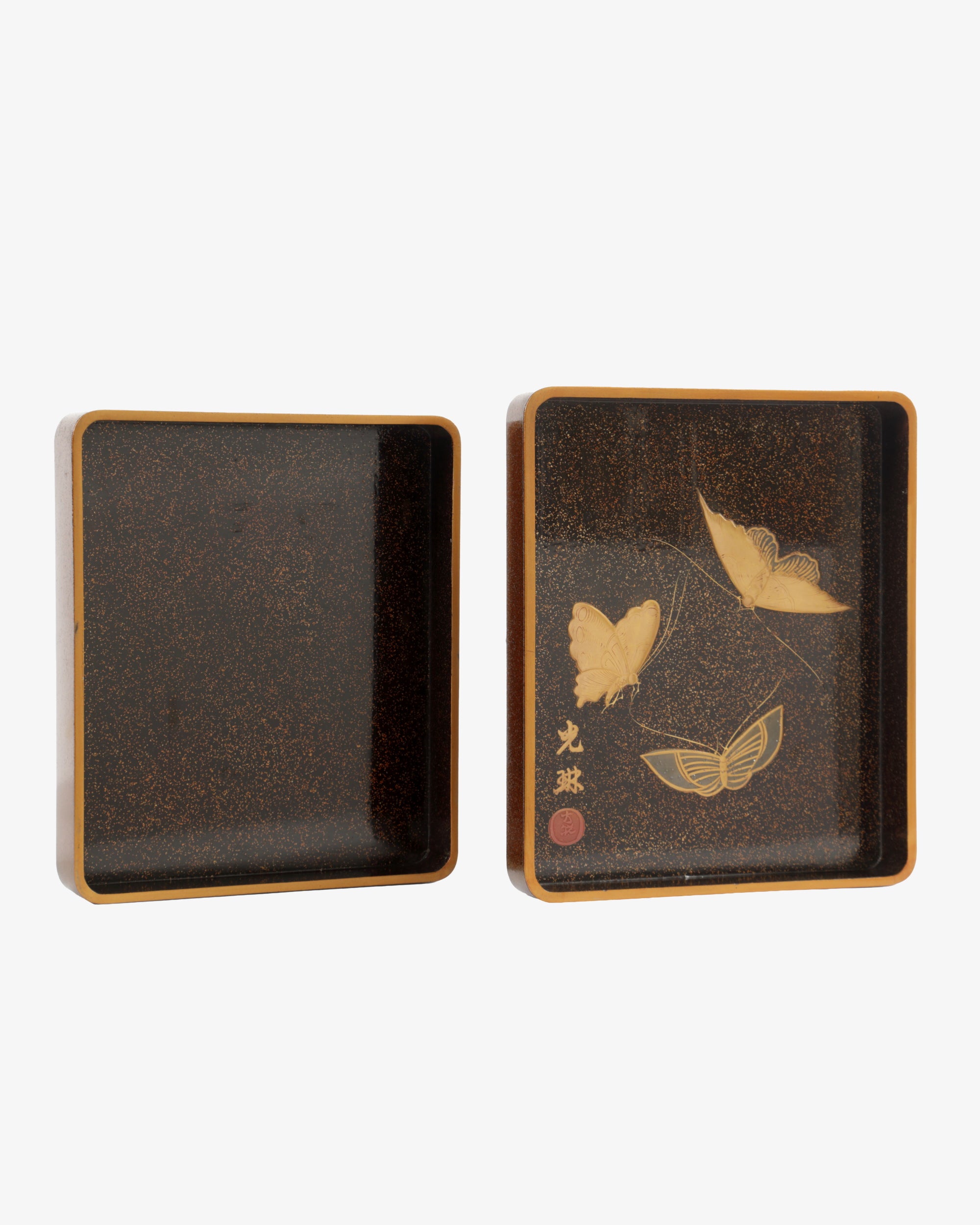 Pair of Korin-style maki-e lacquer Bunko and suzuribako boxes