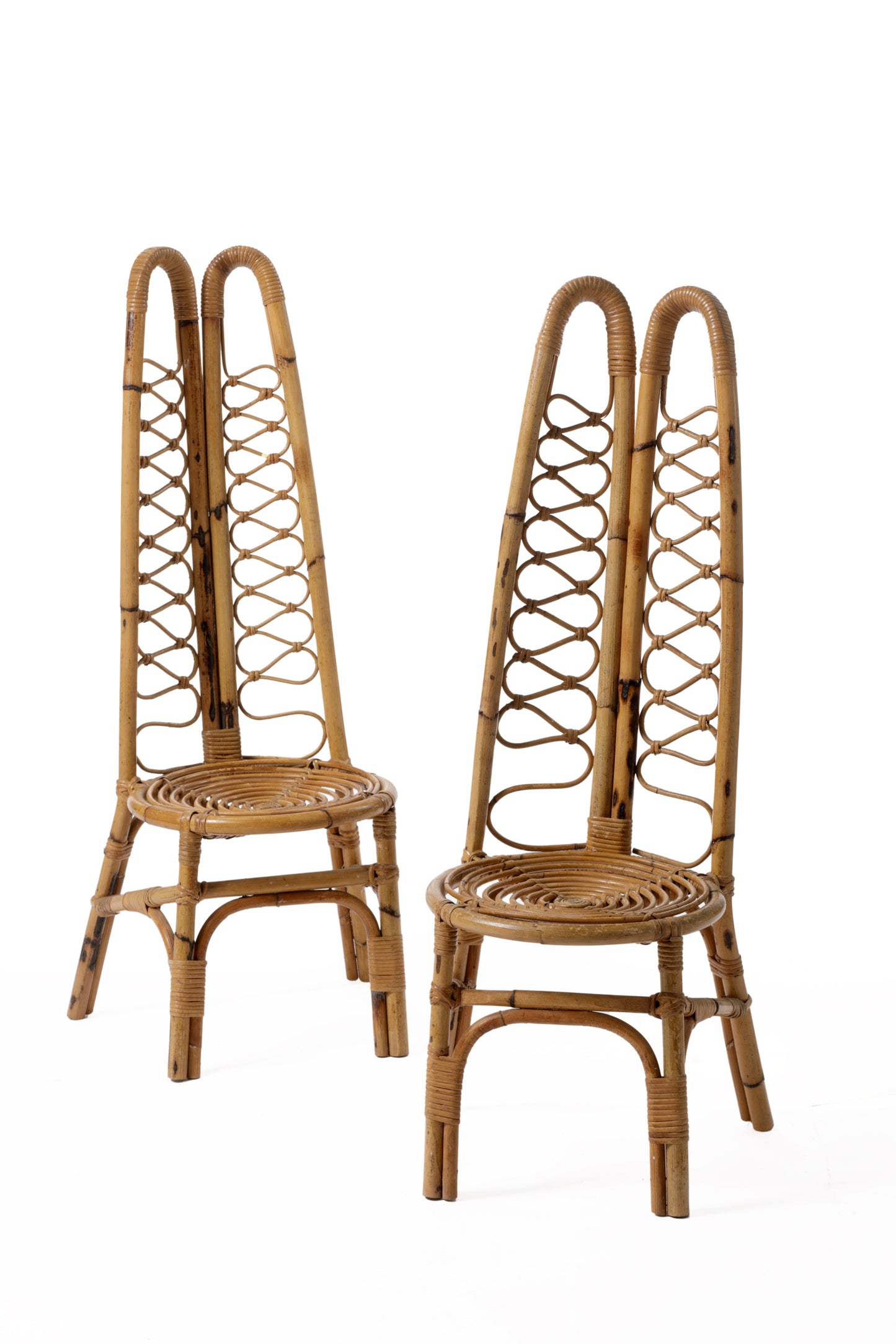 Pair of Bonacina bamboo and wicker chairs from the 60s