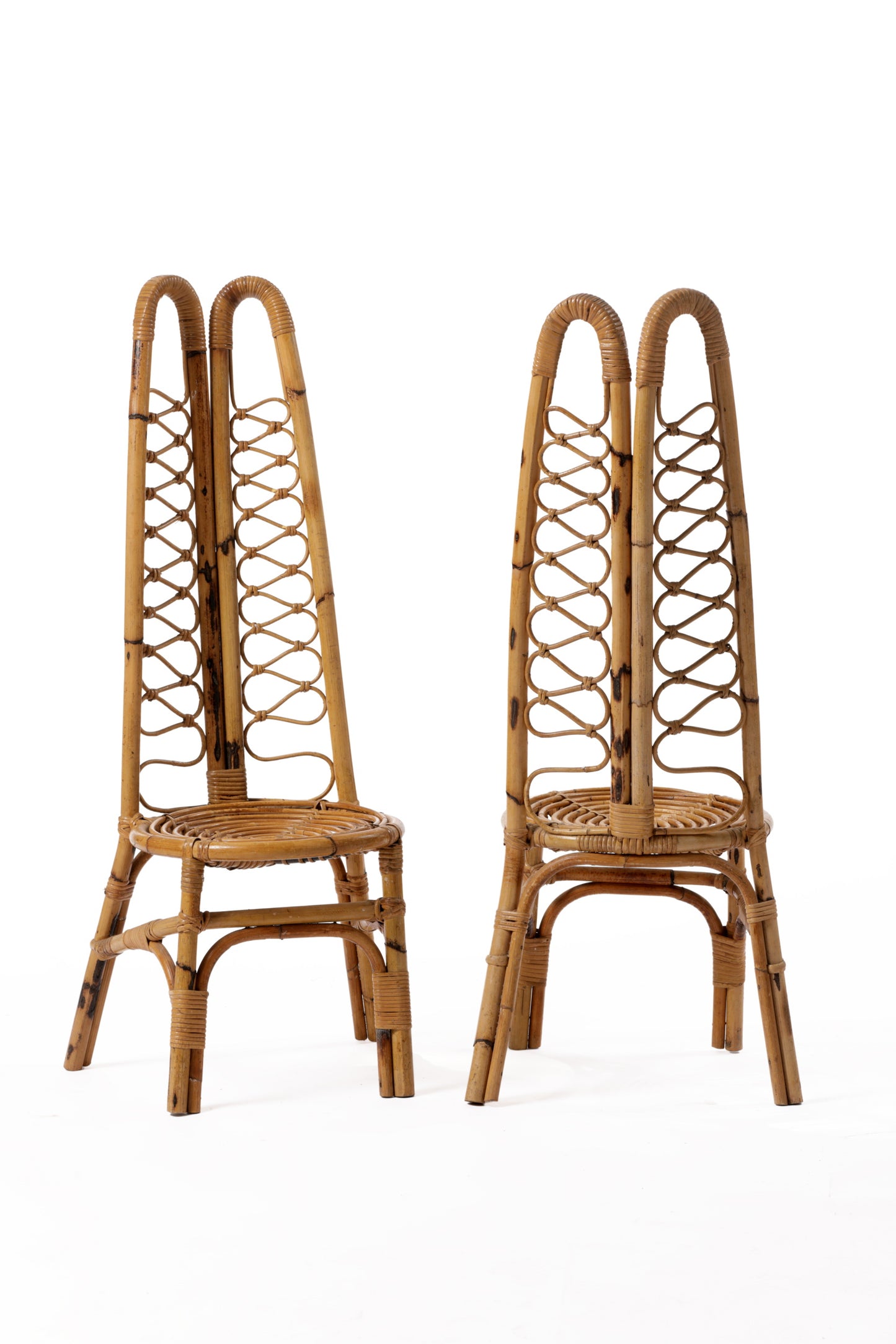 Pair of Bonacina bamboo and wicker chairs from the 60s