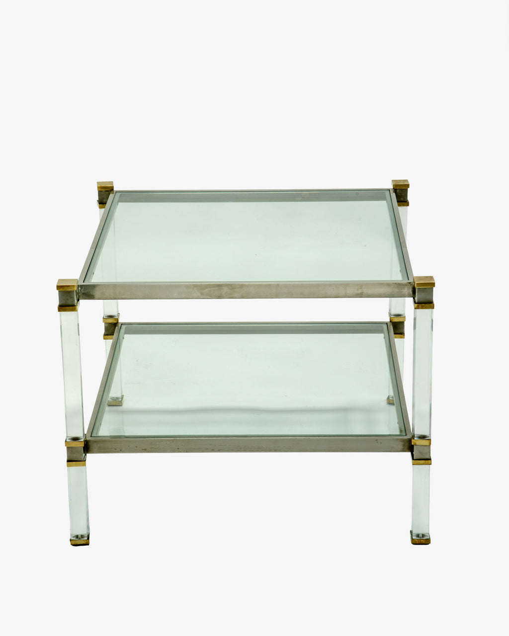 Coppia tavoli plexiglass e ottone anni 70