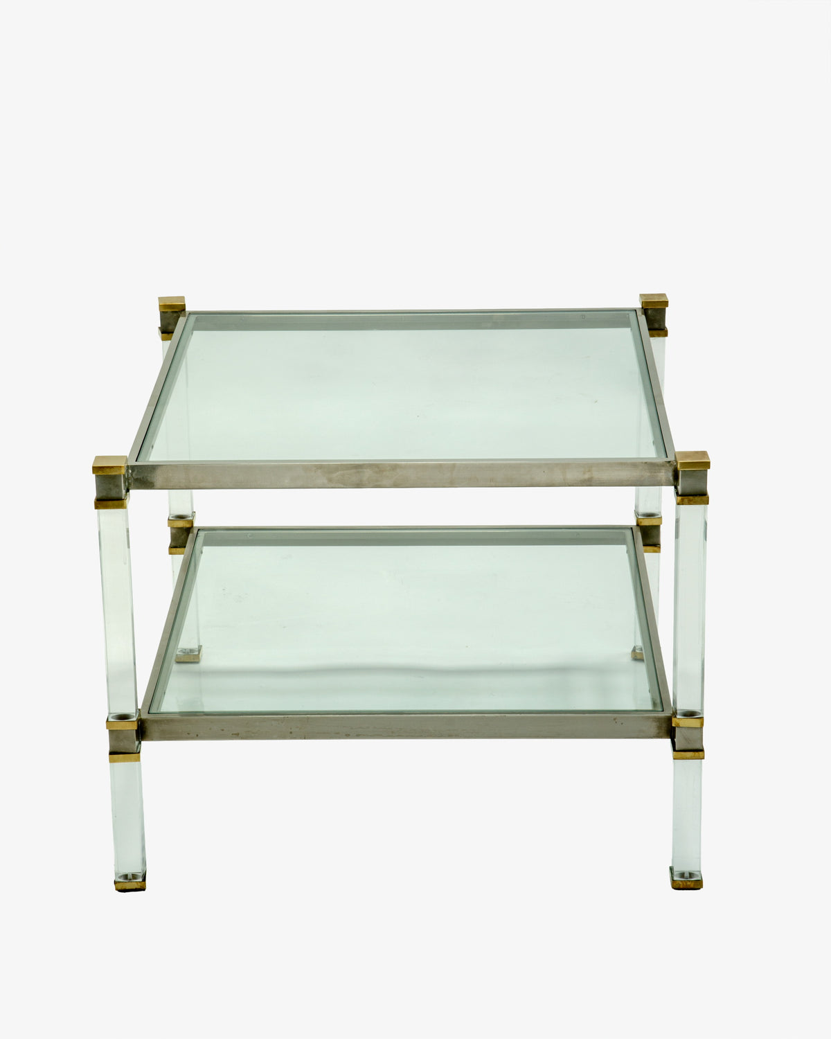 Coppia tavoli plexiglass e ottone anni 70