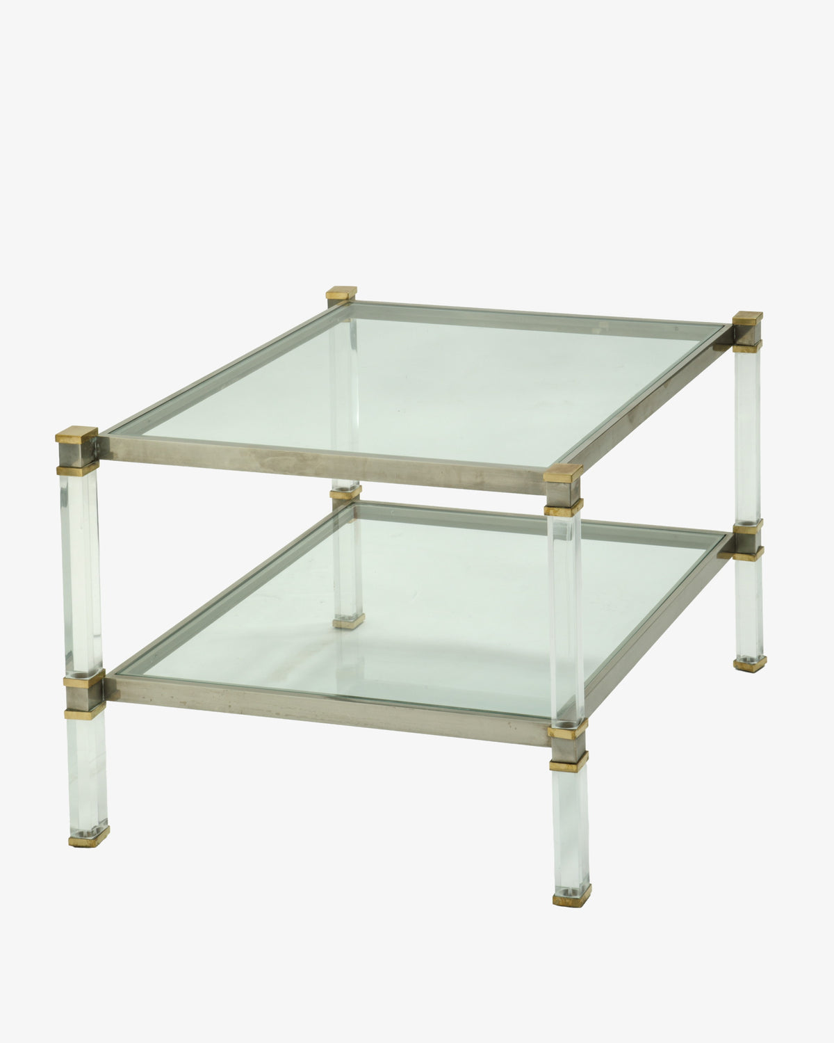 Coppia tavoli plexiglass e ottone anni 70