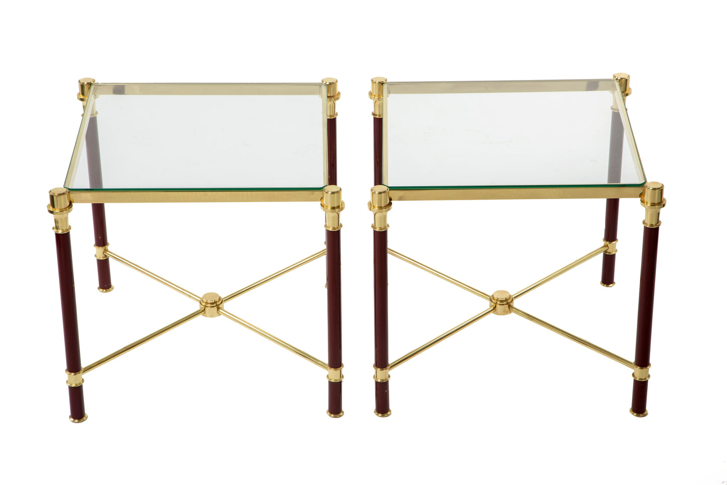Pair of square burgundy lacquered tables from the 70s