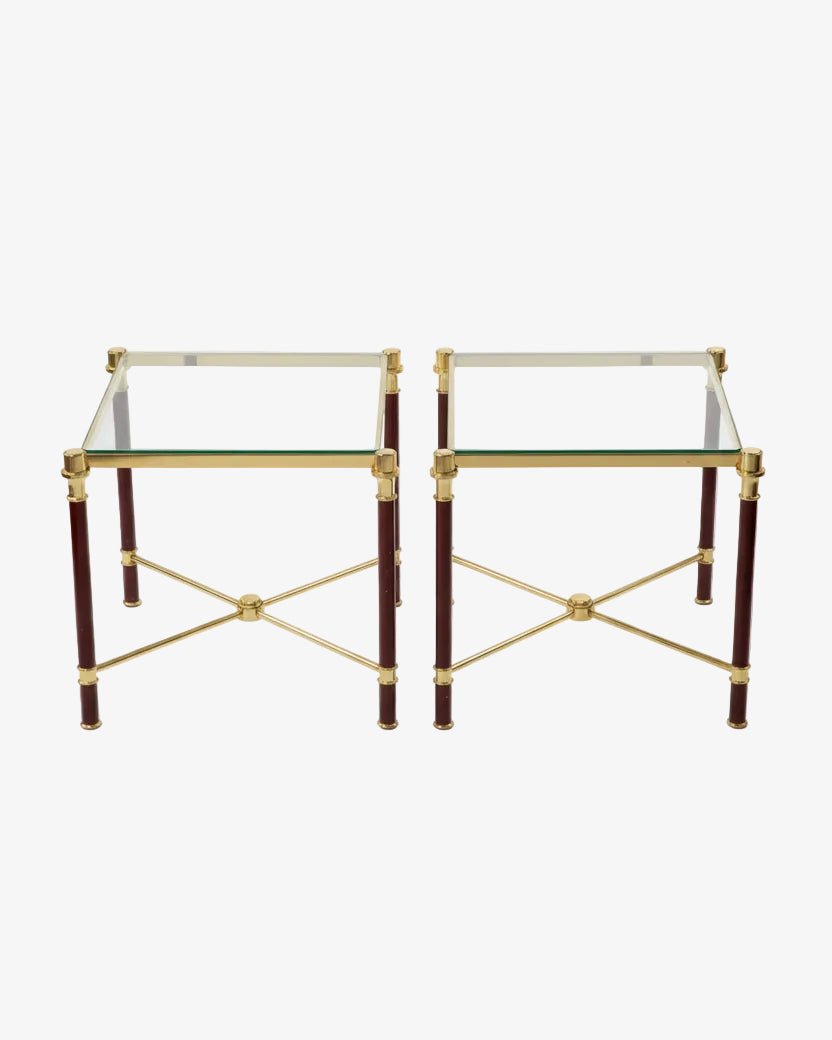 Pair of square burgundy lacquered tables from the 70s