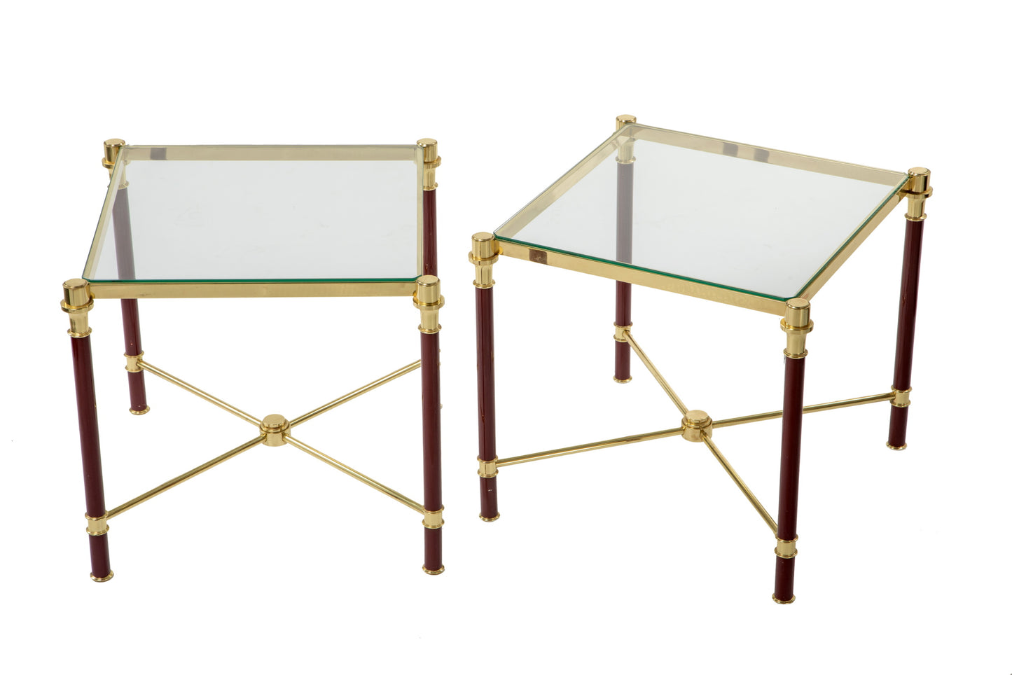 Pair of square burgundy lacquered tables from the 70s