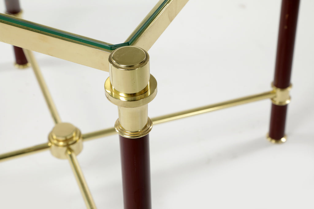 Pair of square burgundy lacquered tables from the 70s